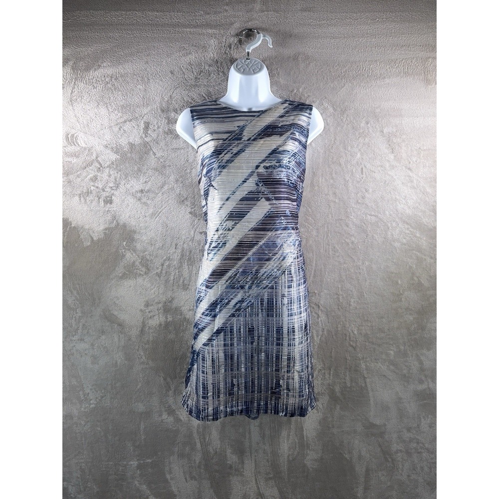 KAY UNGER Dress Womens Size 6 Blue Abstract Geometric Sheath Dress Y2K Art